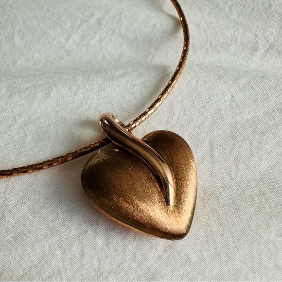 Rose Gold Vermeil 925 Omega Necklace with Heart Pendant - Picture 5 of 15